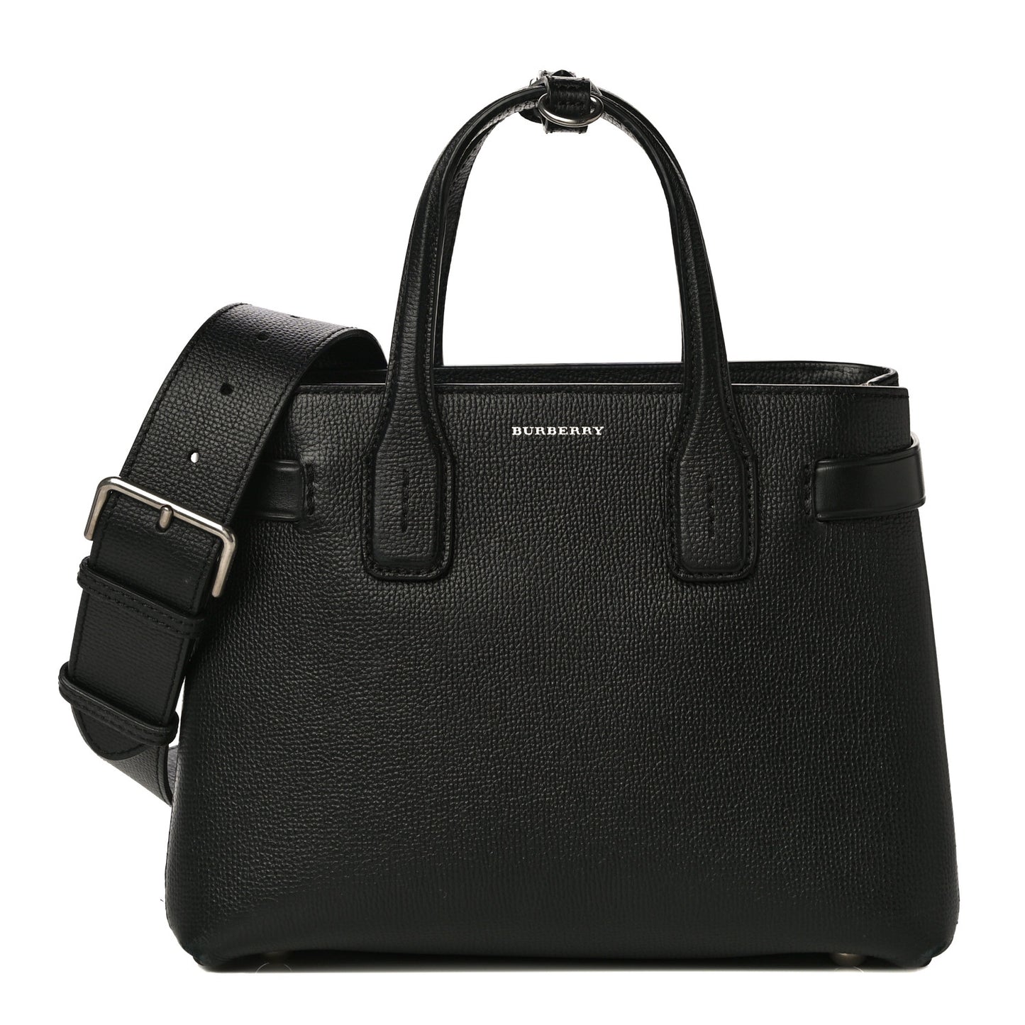 Grainy Calfskin House Check Small Banner Tote Black