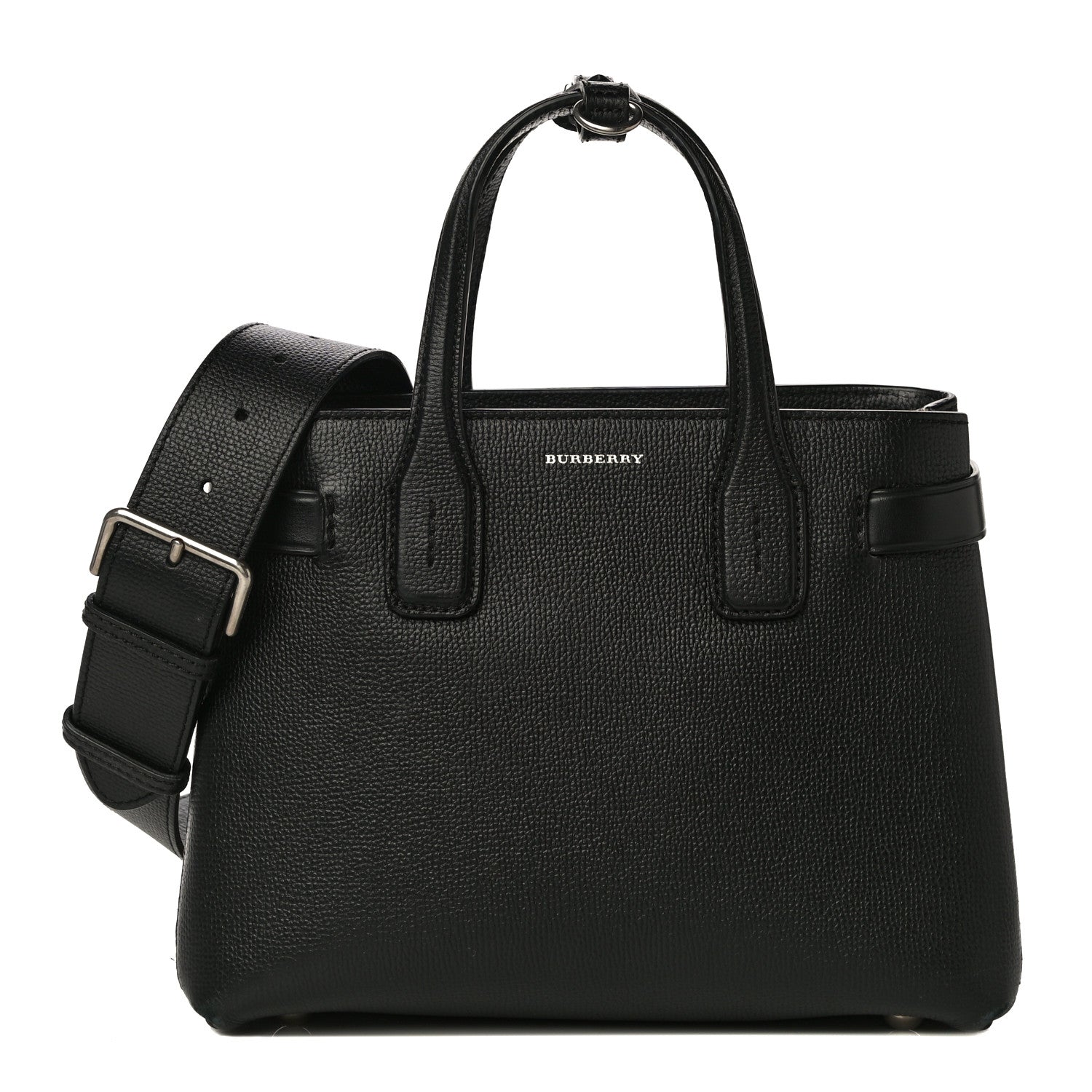 Burberry Grainy Calfskin House Check Small Banner Tote Black 1 of 19