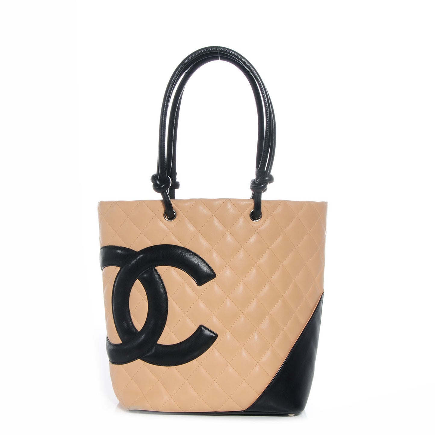 Calfskin Quilted Medium Cambon Tote Beige Black