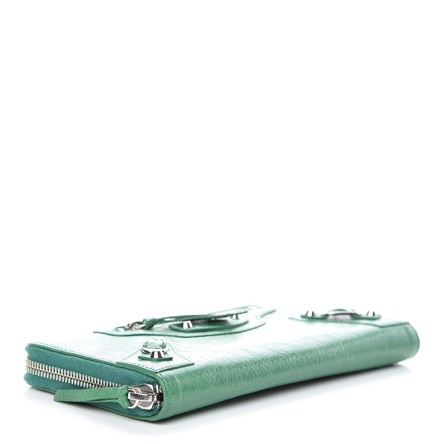 Agneau Classic Silver Hardware Continental Zip Around Wallet Emeraud