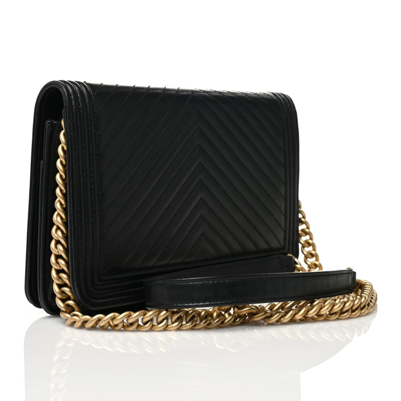 Calfskin Chevron Boy Wallet On Chain WOC Black