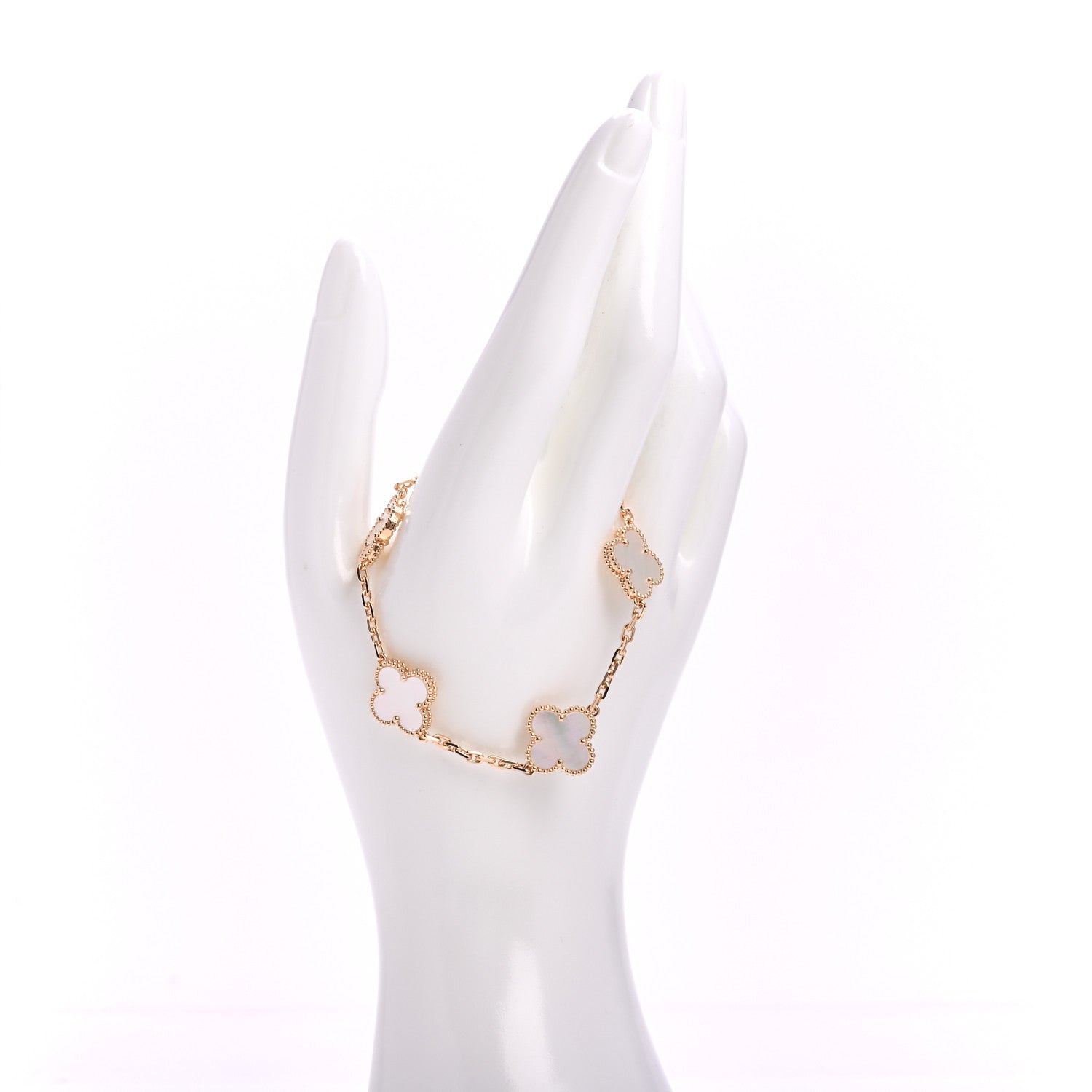 Van Cleef & Arpels 18K Yellow Gold Mother of Pearl 5 Motifs Vintage Alhambra Bracelet 2 of 5