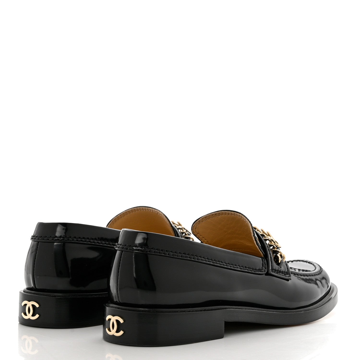 Chanel Shiny Calfskin Logo Loafers 38.5 Black 4 of 9