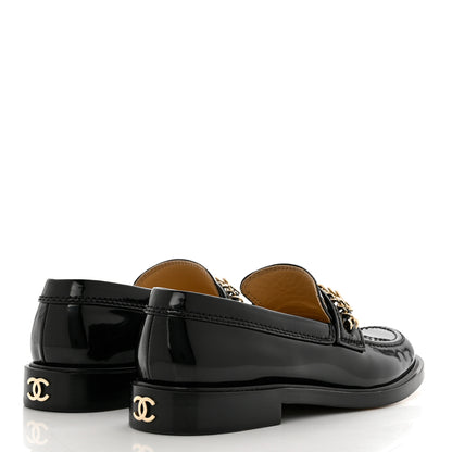 Chanel Shiny Calfskin Logo Loafers 38.5 Black 4 of 9