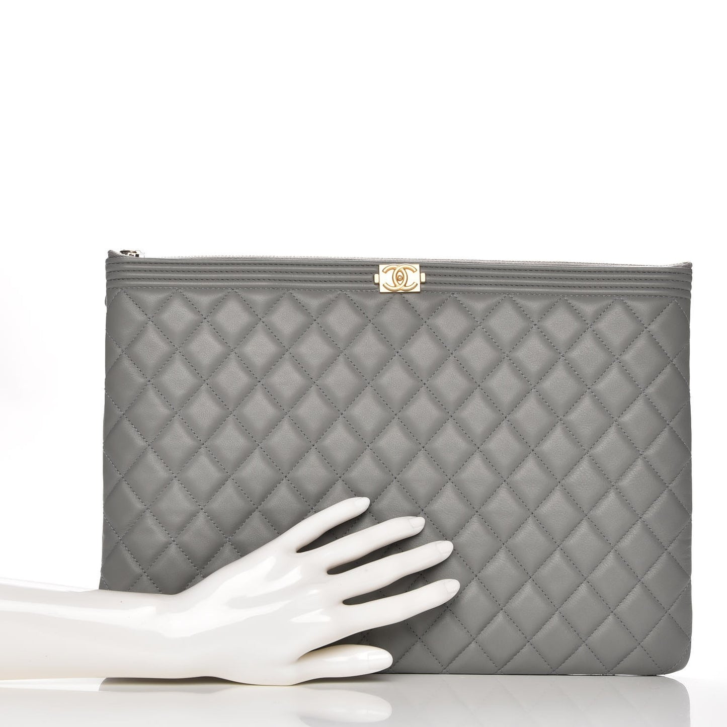 Calfskin Quilted Large Boy Cosmetic Case Grey