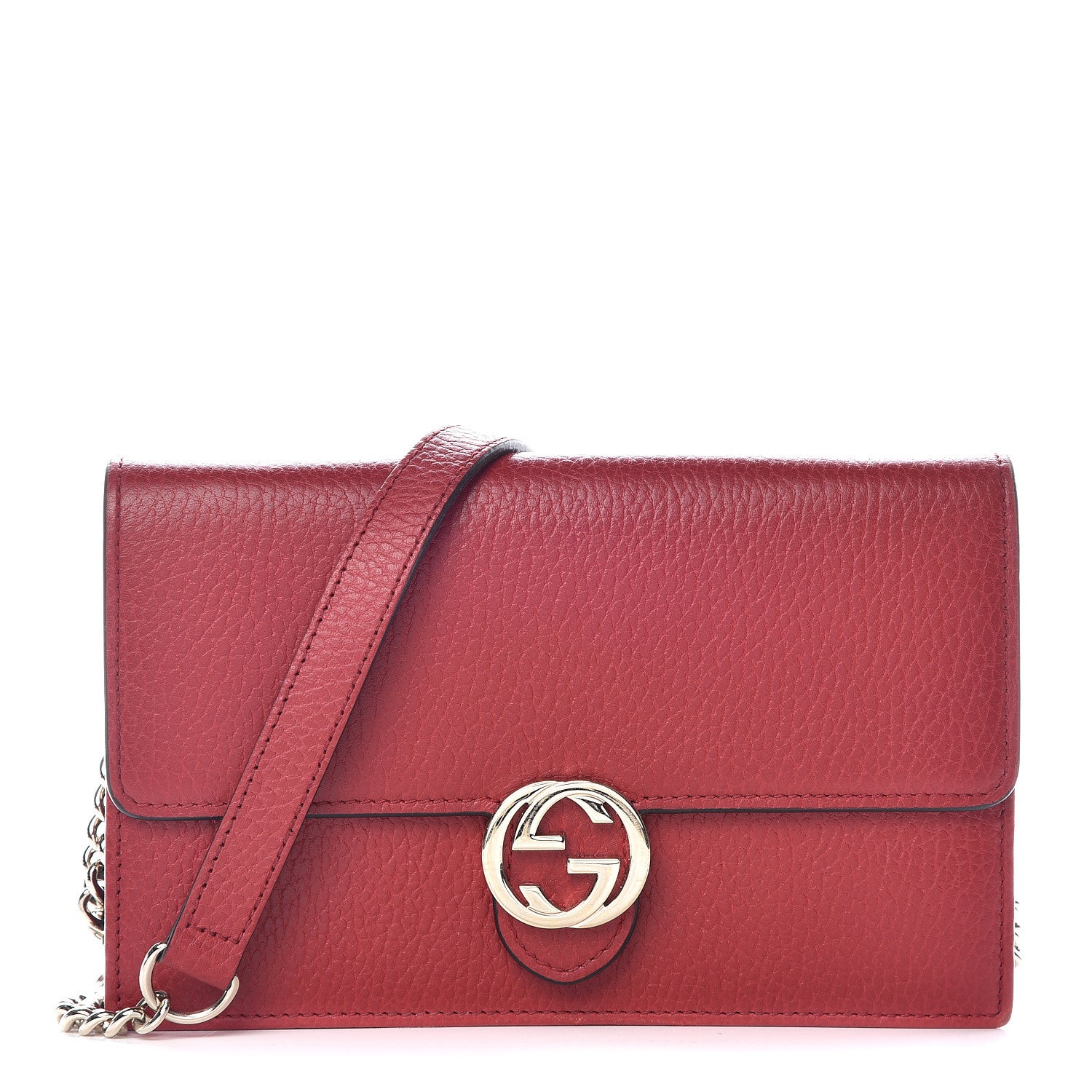 Gucci Dollar Calfskin Interlocking G Chain Wallet Red 1 of 10