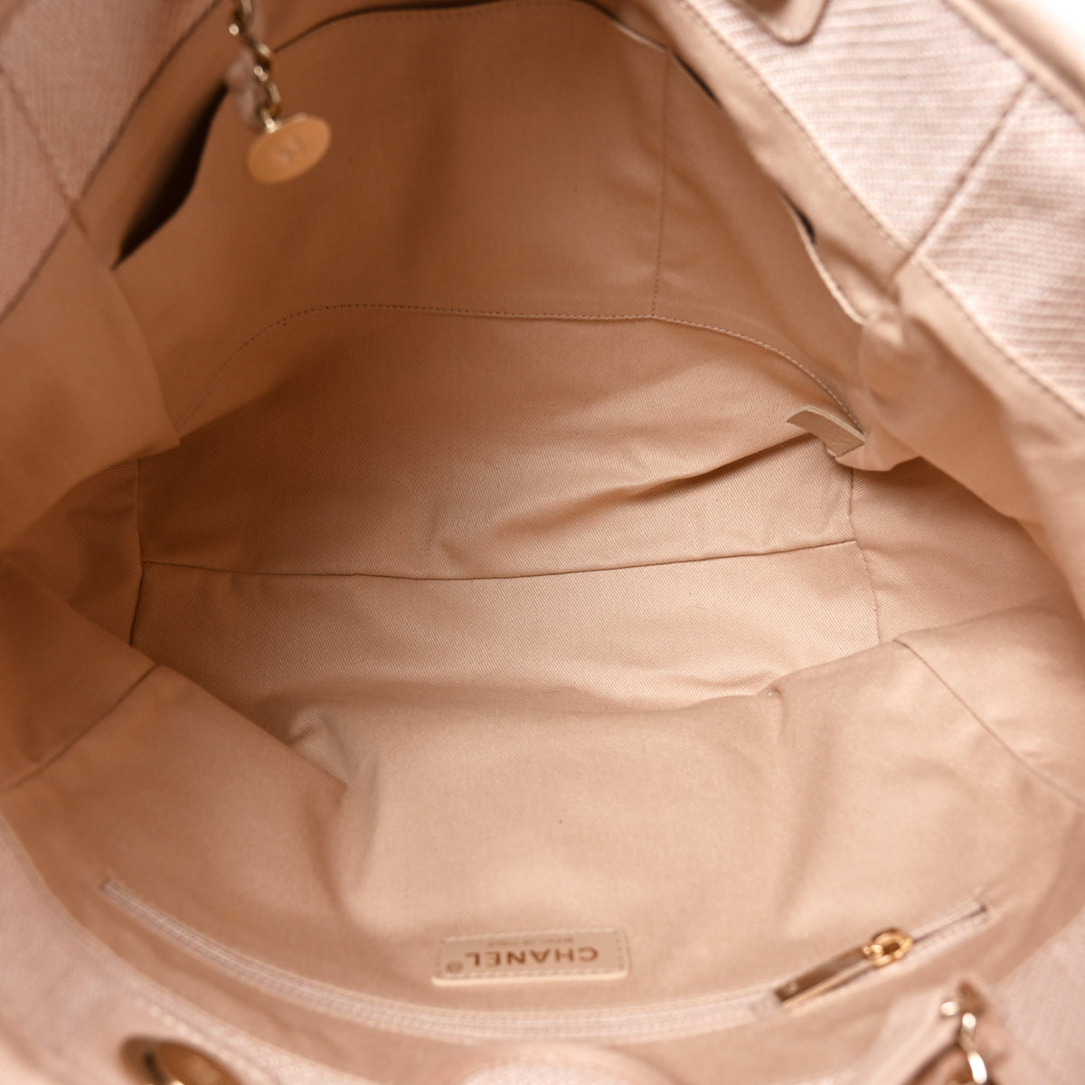 Mixed Fibers Calfskin Small Deauville Tote Beige