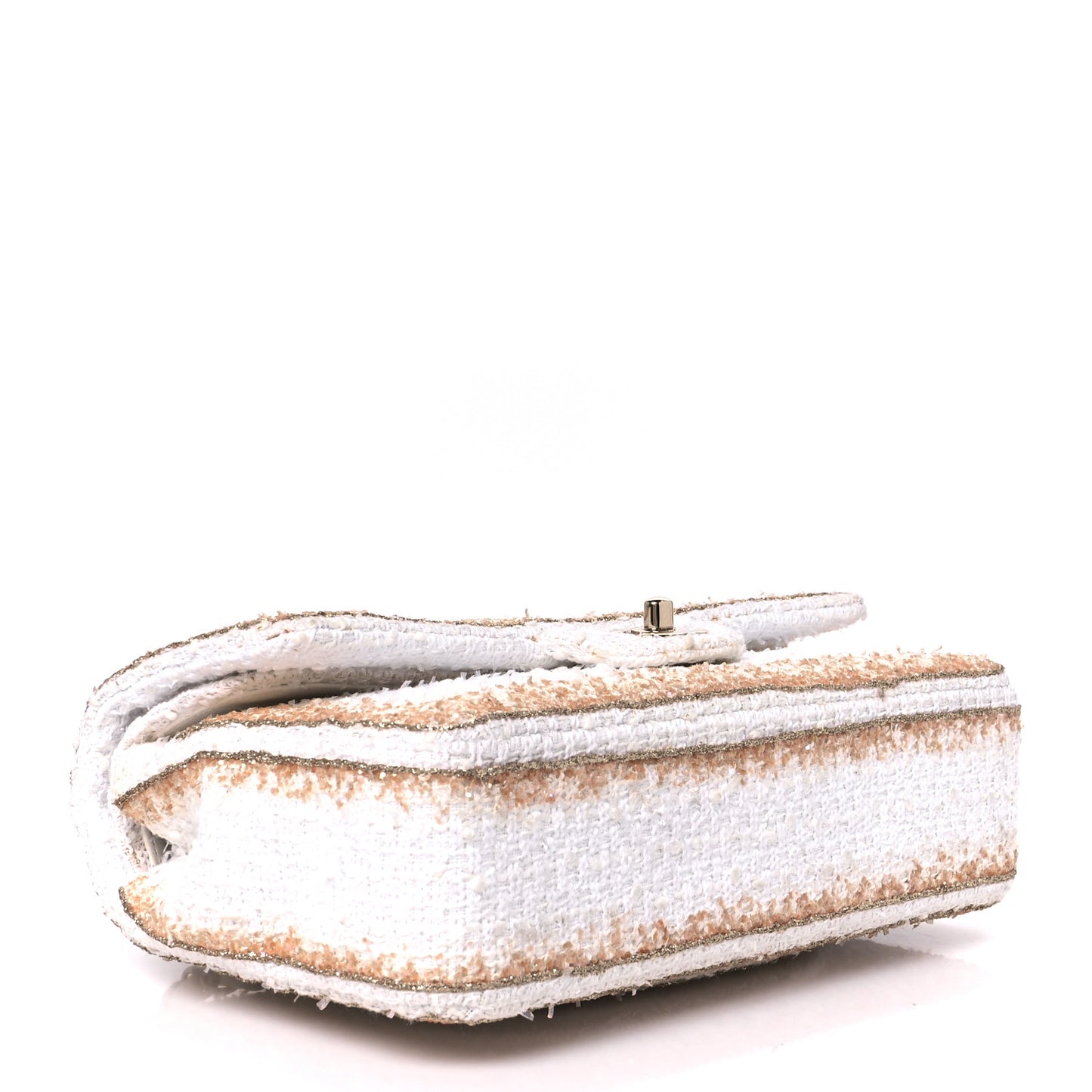 Metallic Tweed Medium Double Flap White Gold