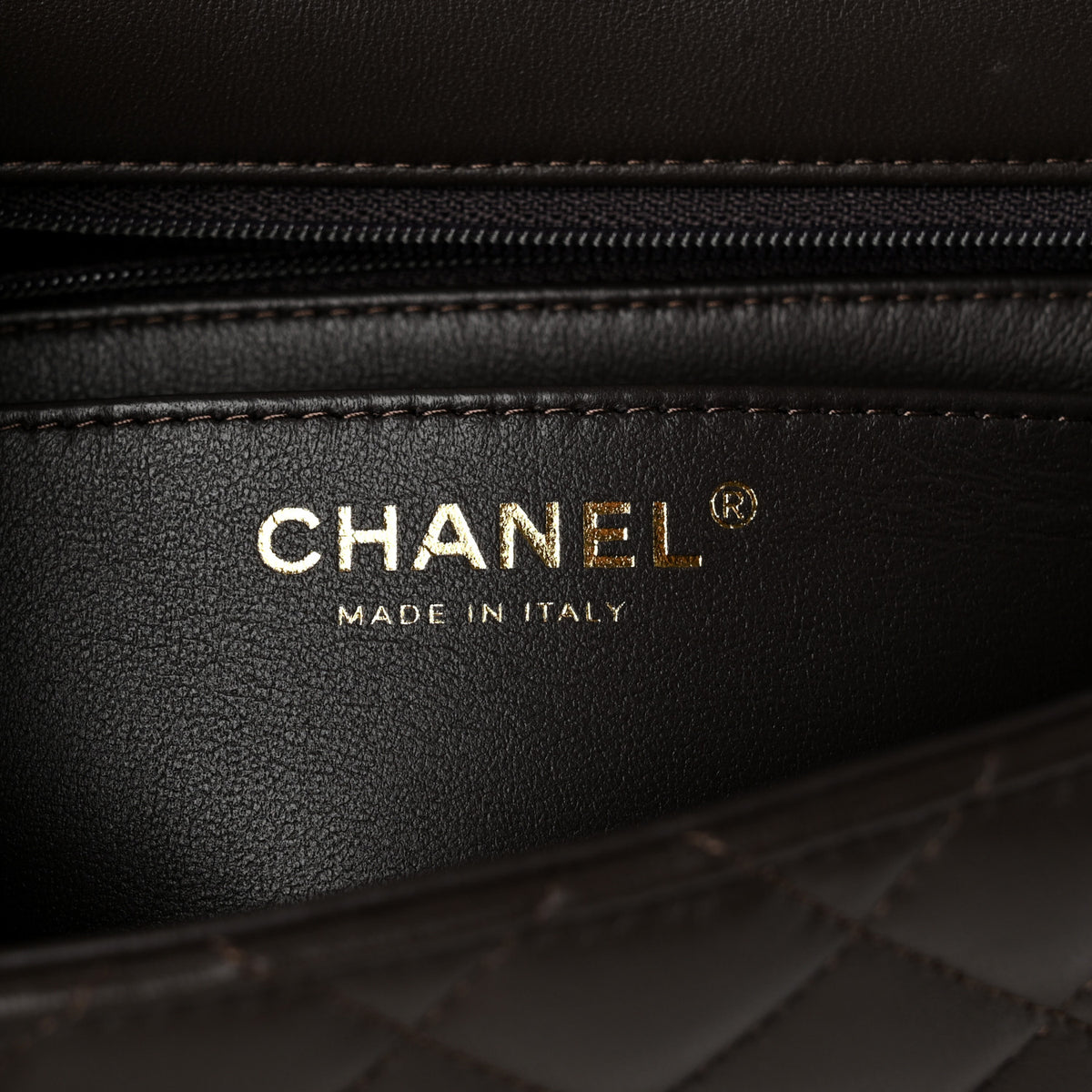 Lambskin Quilted Mini Top Handle Rectangular Flap Dark Brown