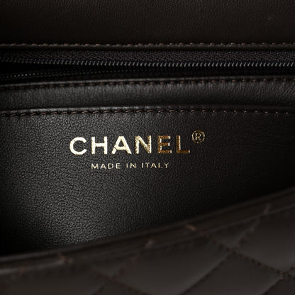 Chanel Lambskin Quilted Mini Top Handle Rectangular Flap Dark Brown 6 of 10