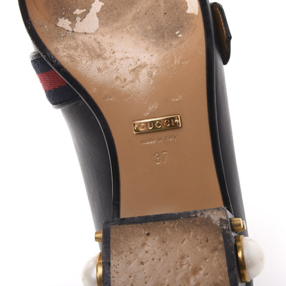 Gucci Betis Glamour Calfskin Web Pearl Embellished Peyton 35mm Loafer Pumps 37 Black 6 of 7