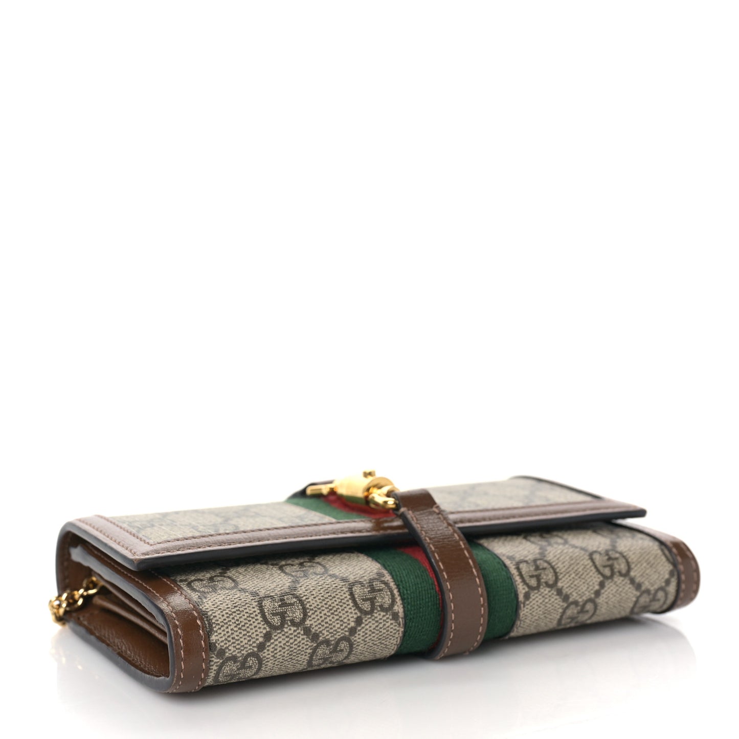 GG Supreme Monogram Azalea Calfskin Web Jackie 1961 Chain Wallet Beige Ebony Brown Sugar