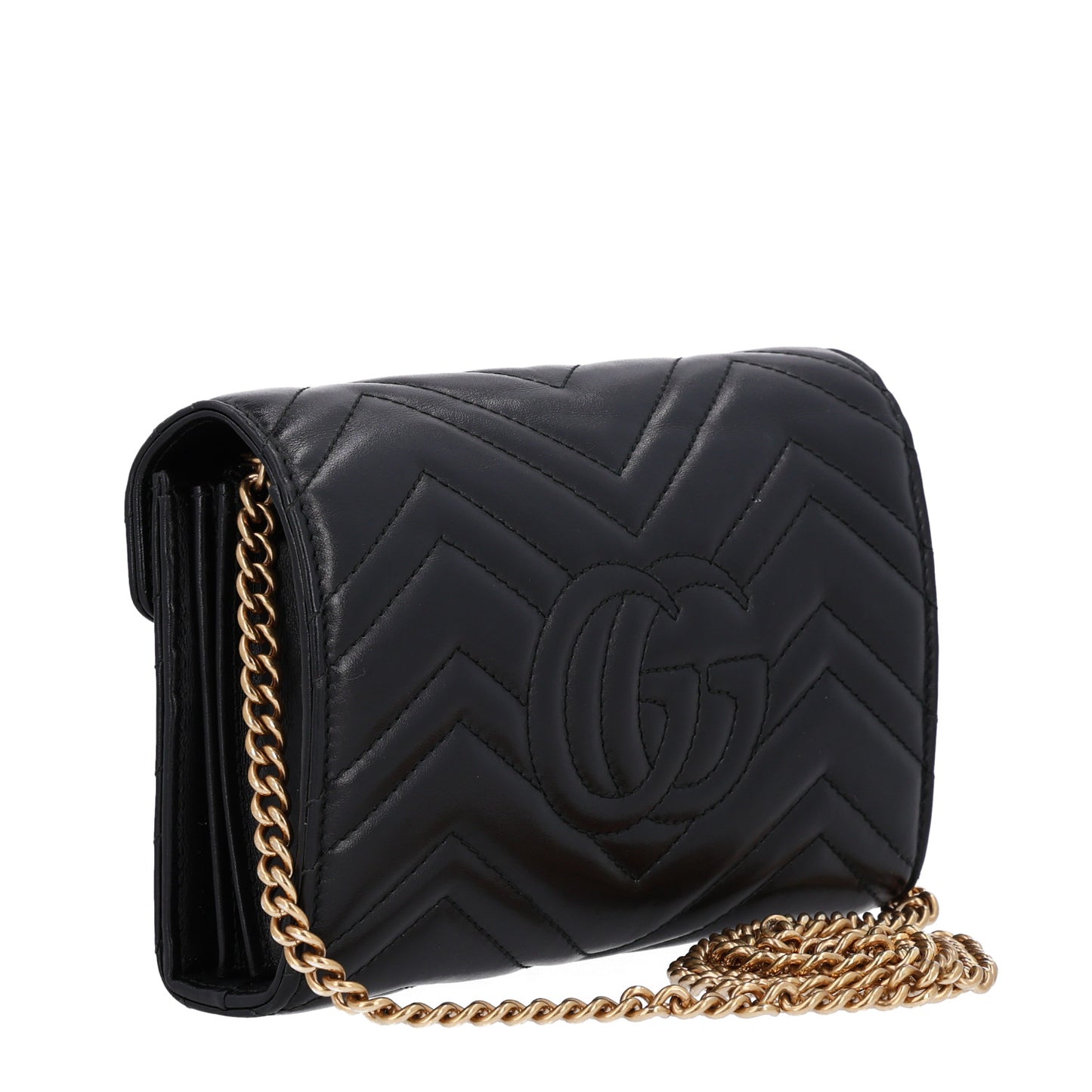 Calfskin Matelasse GG Marmont Chain Wallet Black