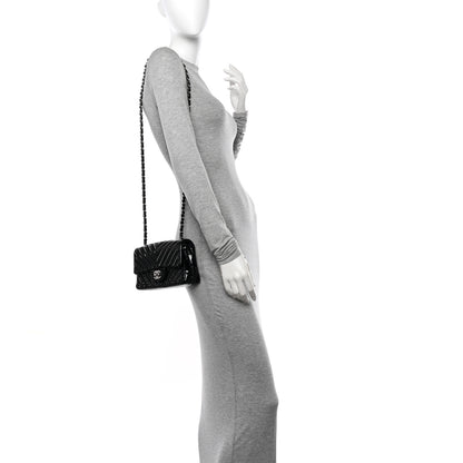 Chanel Patent Calfskin Chevron Quilted Mini Rectangular Flap Black 2 of 10