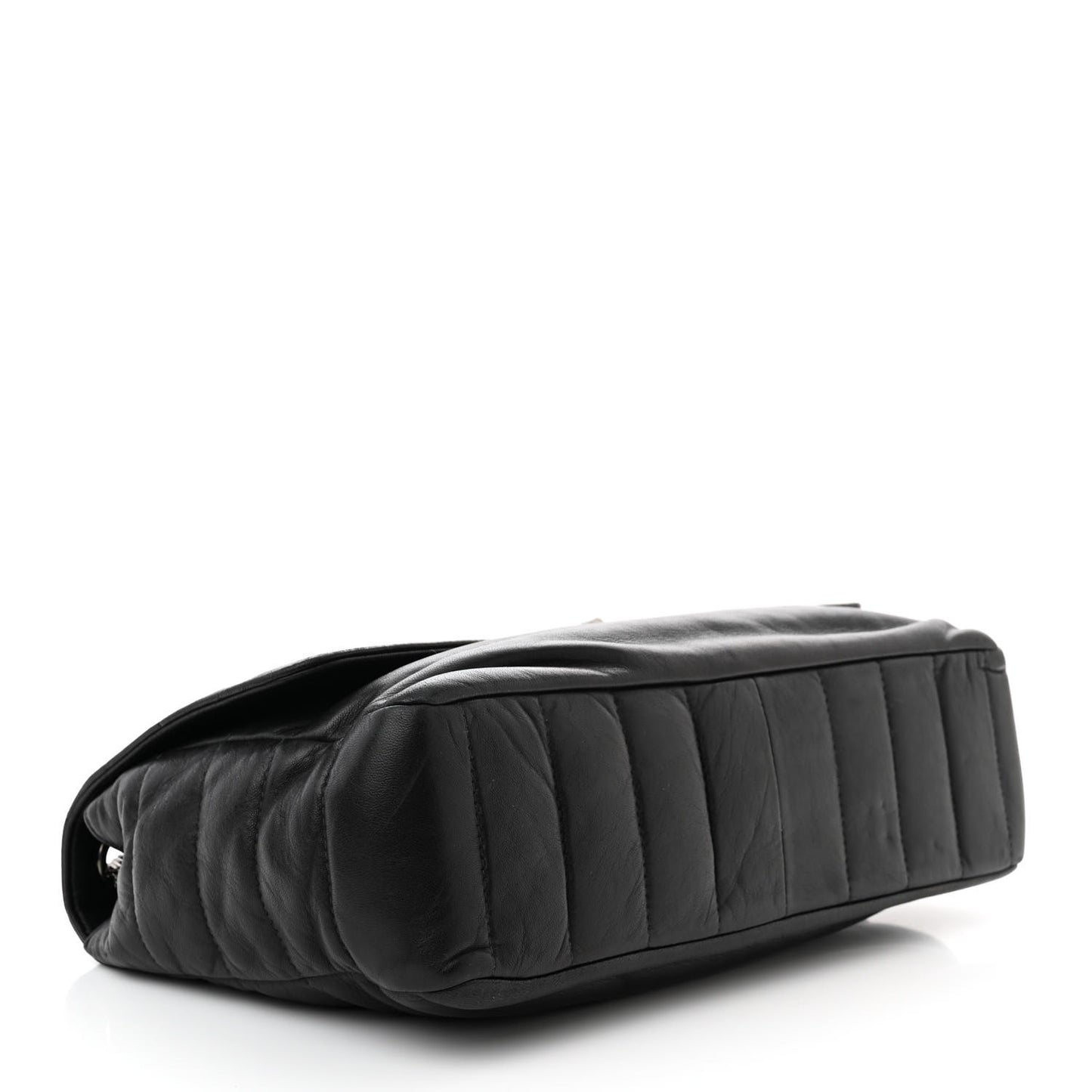 Lambskin Horizontal Quilt Jumbo Mademoiselle Flap Black