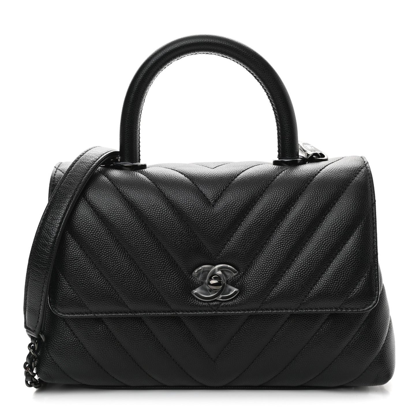 Caviar Chevron Quilted Mini Coco Handle Flap So Black