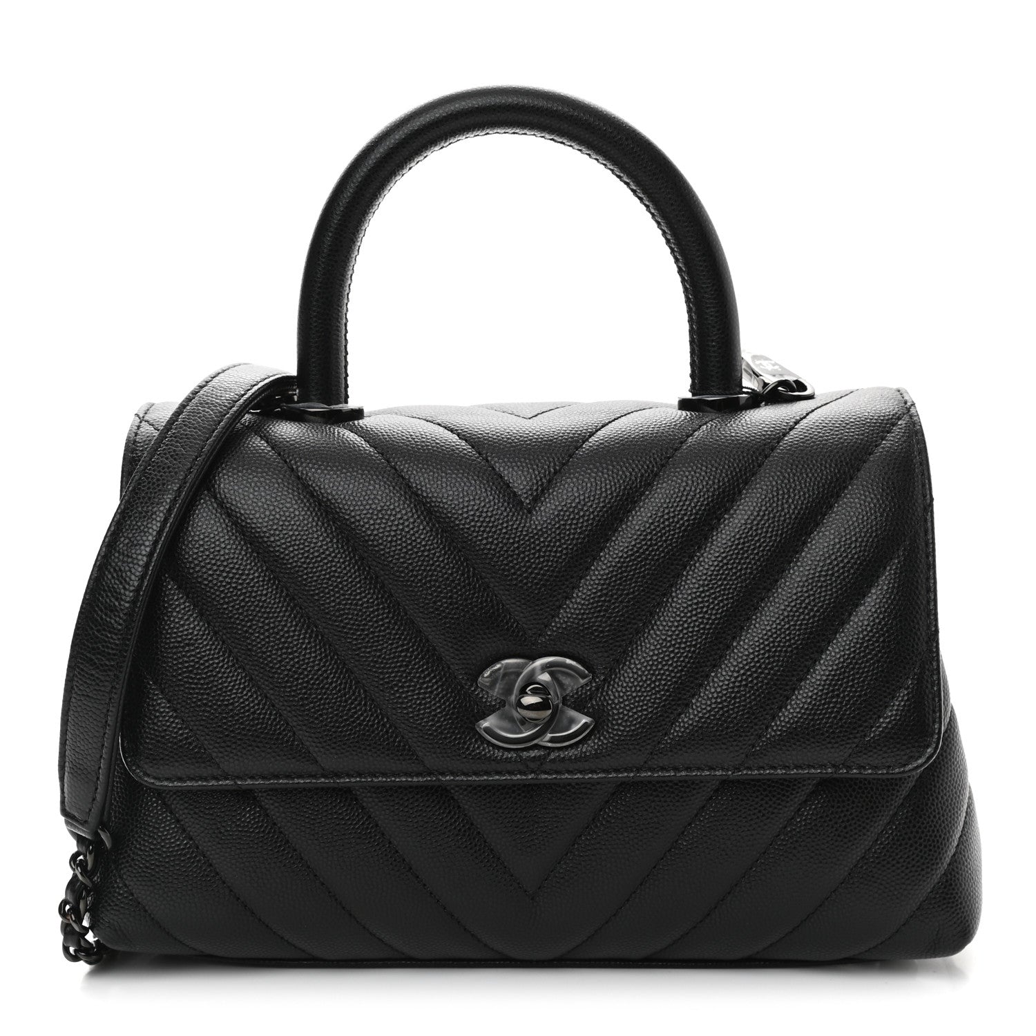 Chanel Caviar Chevron Quilted Mini Coco Handle Flap So Black 1 of 9