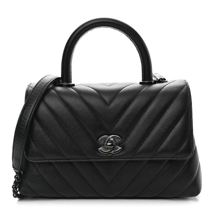 Chanel Caviar Chevron Quilted Mini Coco Handle Flap So Black 1 of 9