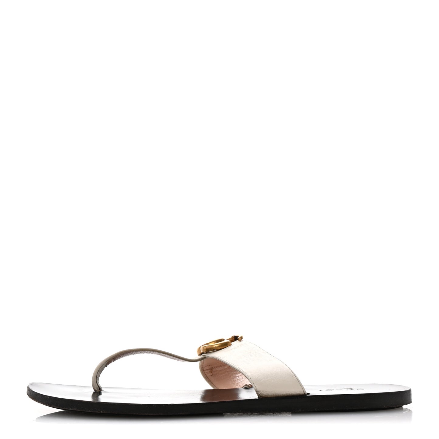 Calfskin GG Marmont Thong Sandals 38 Mystic White