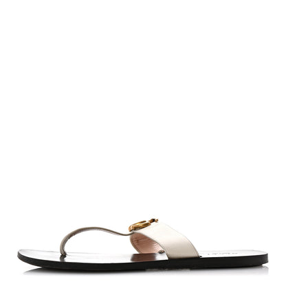 Gucci Calfskin GG Marmont Thong Sandals 38 Mystic White 1 of 10