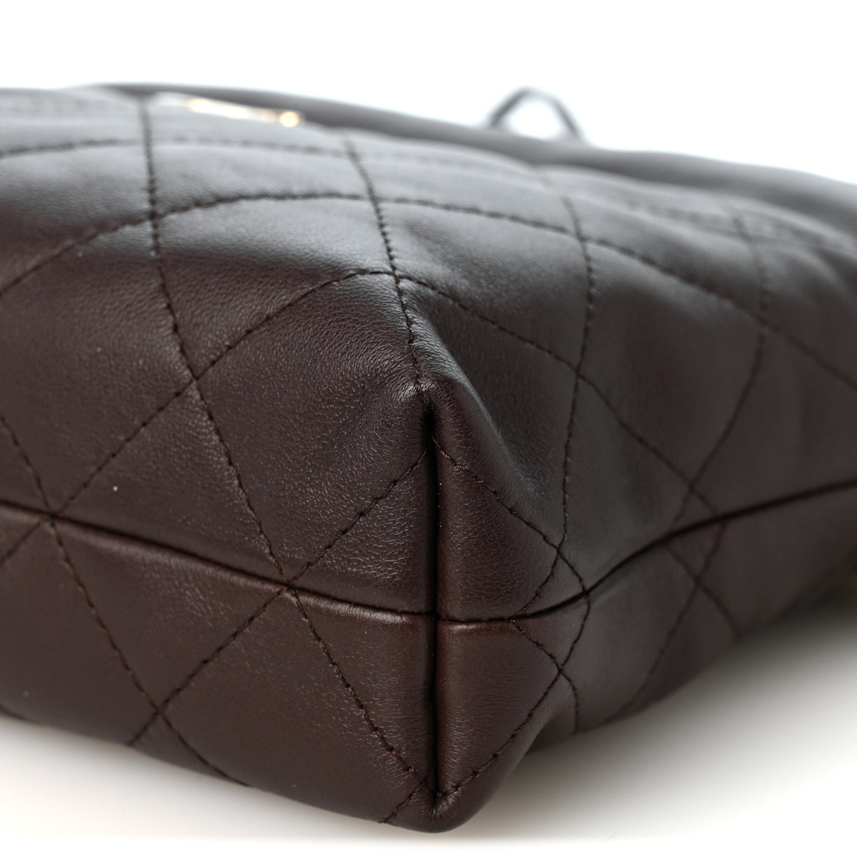 Lambskin Quilted Drawstring Clutch With Strap Dark Brown