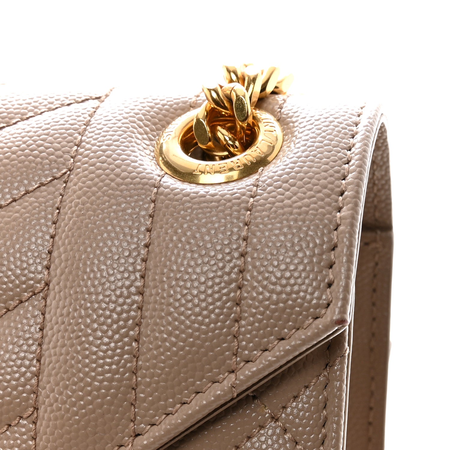 Saint Laurent Grain De Poudre Mixed Matelasse Large Triquilt Monogram Satchel Dark Beige 13 of 14