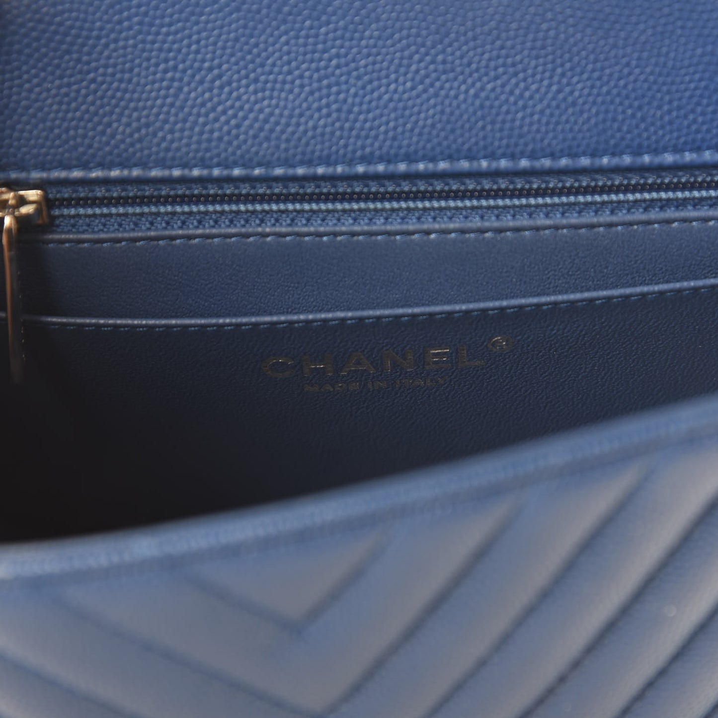 Caviar Chevron Quilted Mini Square Flap Dark Blue