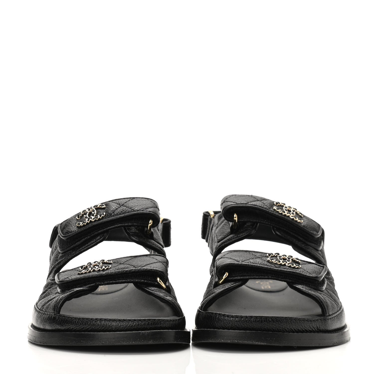 Chanel Grained Calfskin Velcro Dad Sandals 36.5 Black 2 of 11