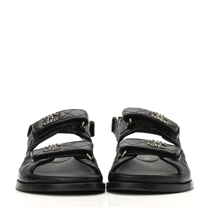 Chanel Grained Calfskin Velcro Dad Sandals 36.5 Black 2 of 11