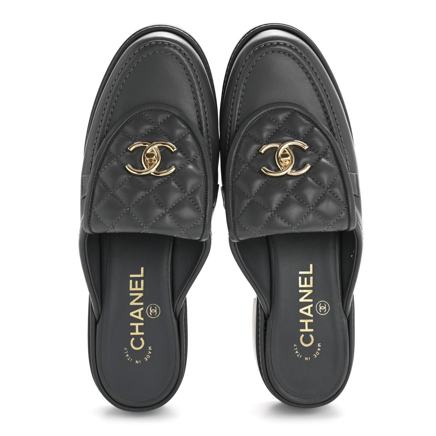 Lambskin Quilted CC Turnlock Mules 39 Grey