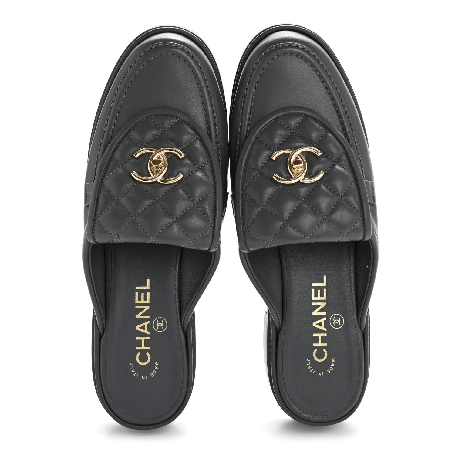 Chanel Lambskin Quilted CC Turnlock Mules 39 Grey 2 of 9