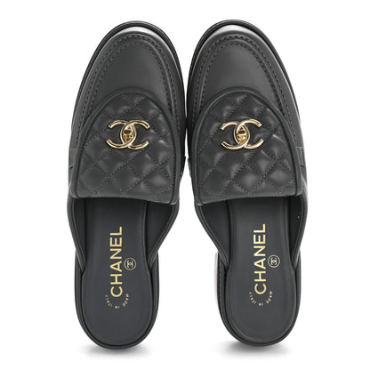 Chanel Lambskin Quilted CC Turnlock Mules 39 Grey 2 of 9