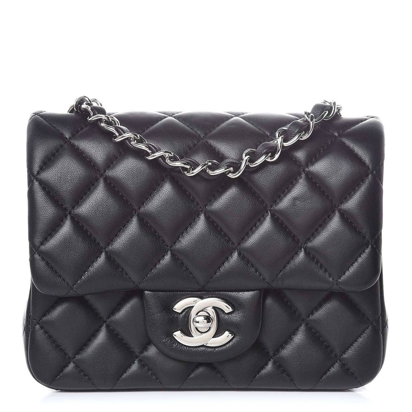 Lambskin Quilted Mini Square Flap Black