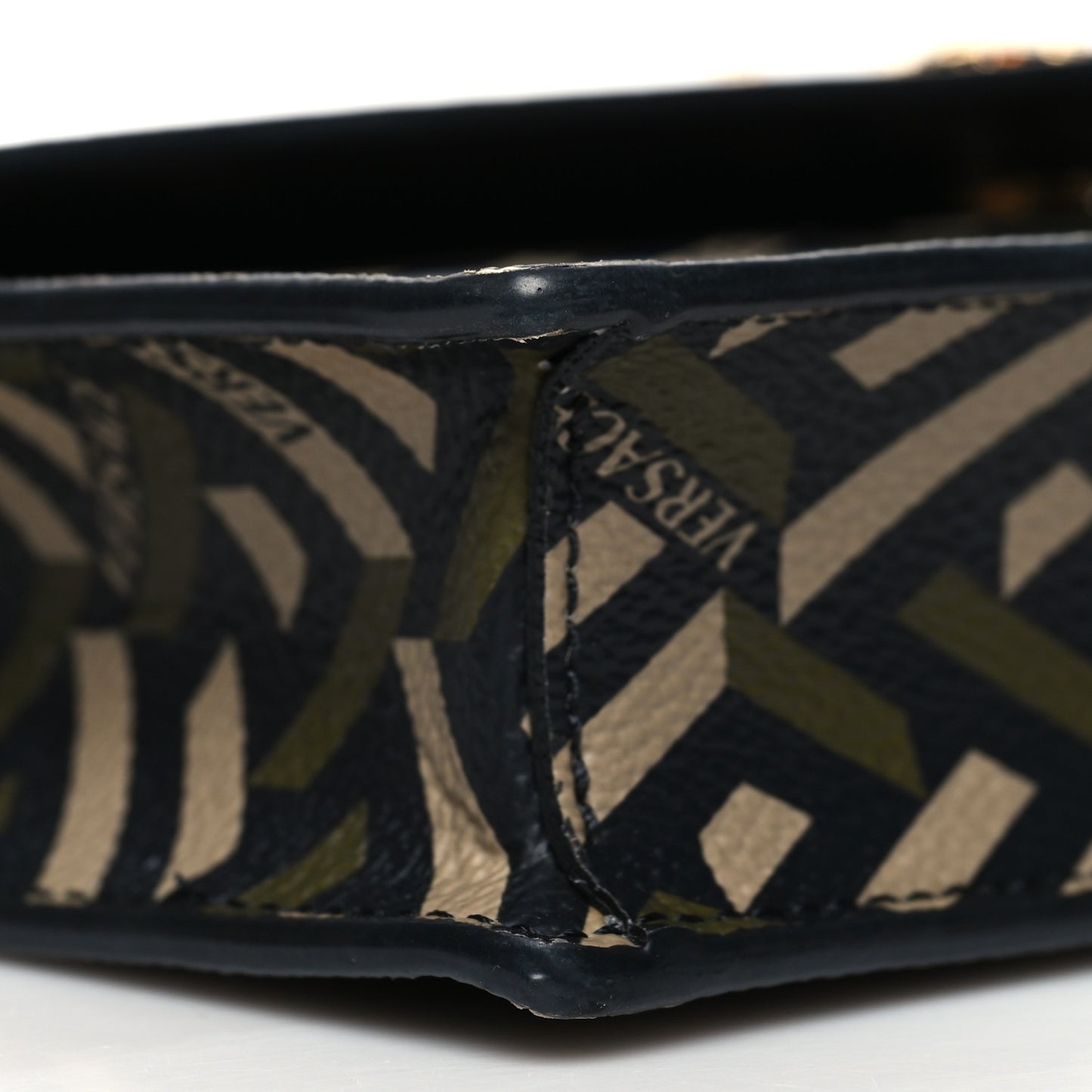 Coated Canvas Virtus La Greca Signature Shoulder Bag Black Khaki
