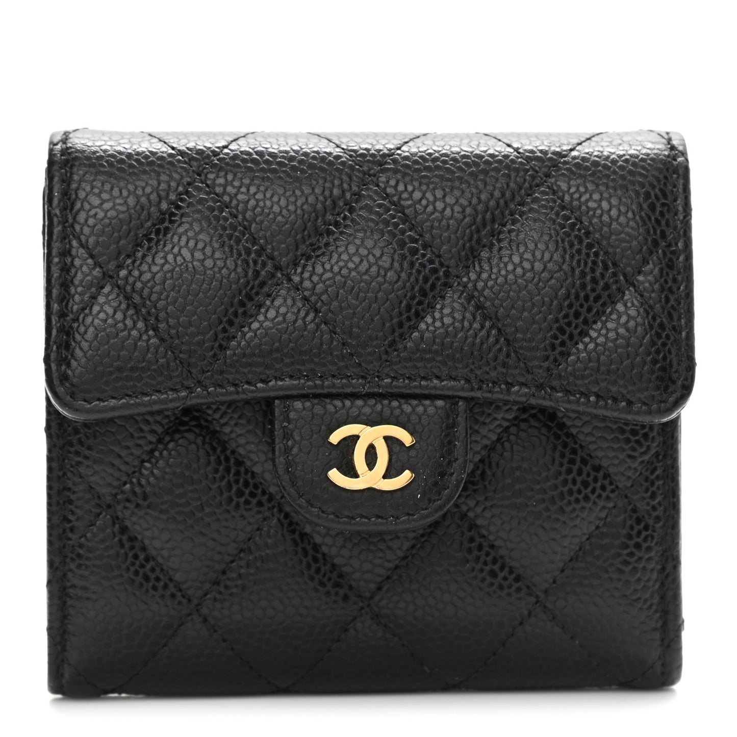 Caviar Quilted Compact Flap Wallet Black