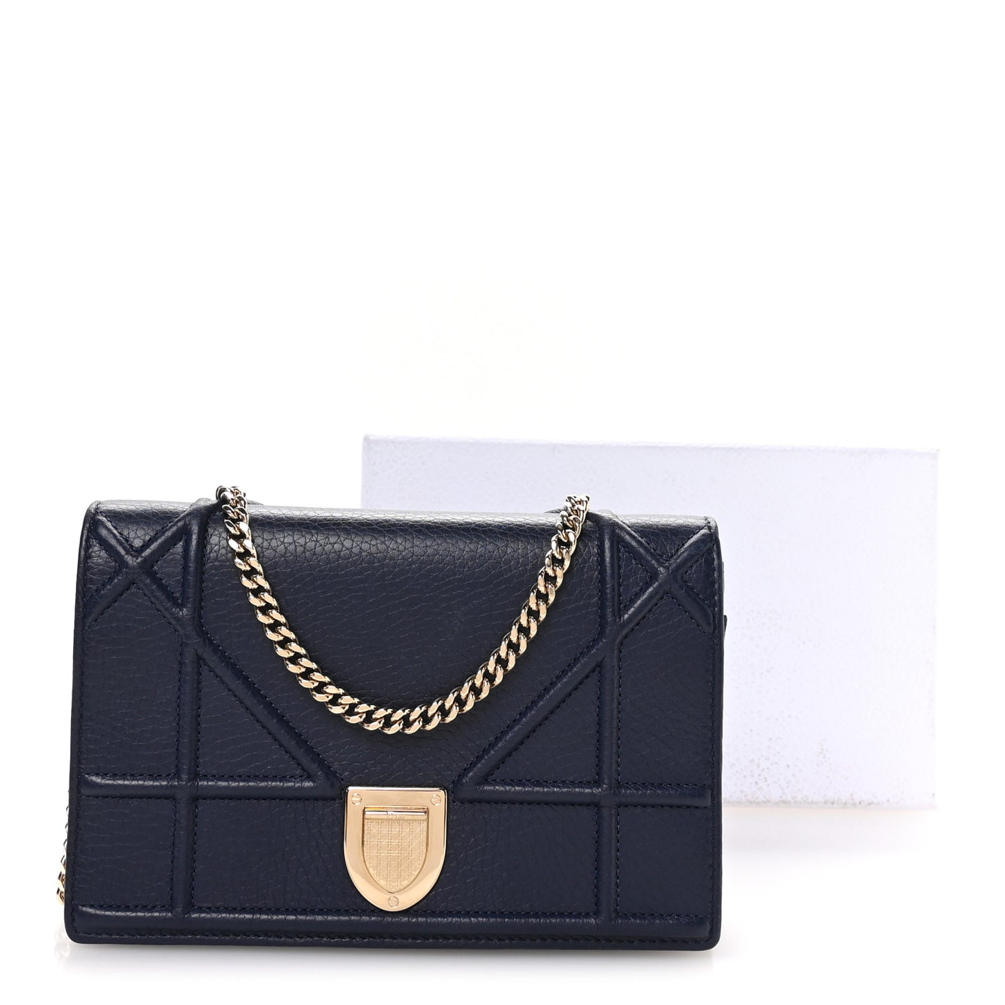 Grained Calfskin Diorama Wallet on Chain Pouch Blue
