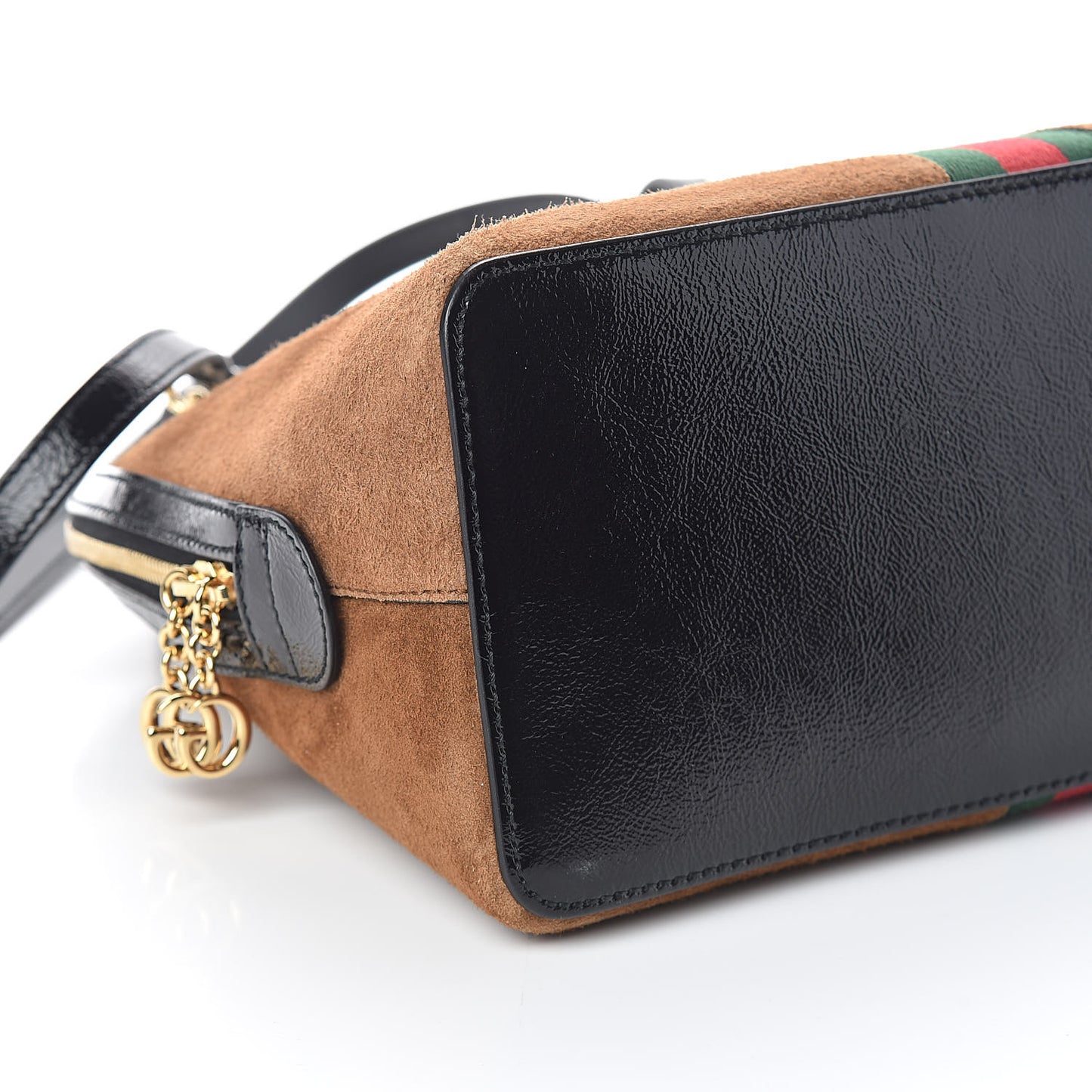 Suede Patent Web Medium Ophidia Top Handle Dome Bag Nocciola Black
