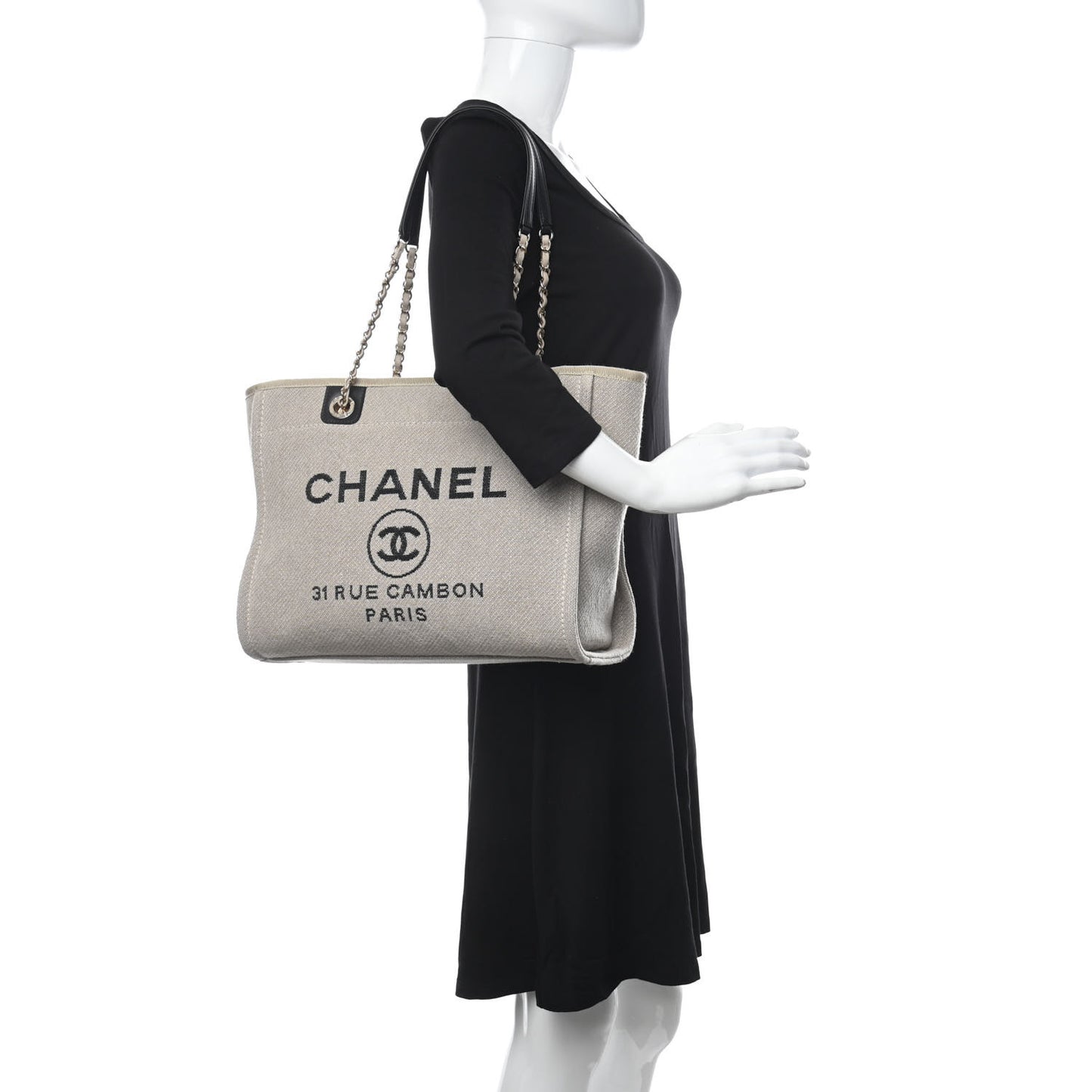 Mixed Fibers Deauville Tote Beige Black