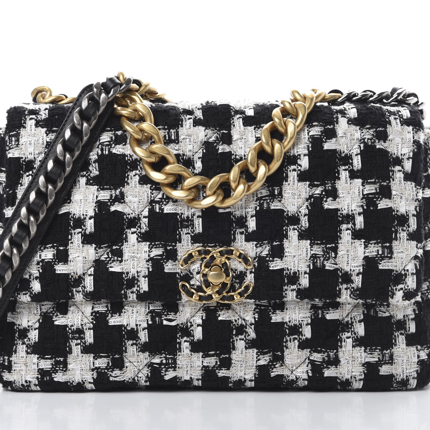 Tweed Quilted Large 19 Flap Black Ecru White