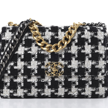 Chanel Tweed Quilted Large 19 Flap Black Ecru White 7 of 10