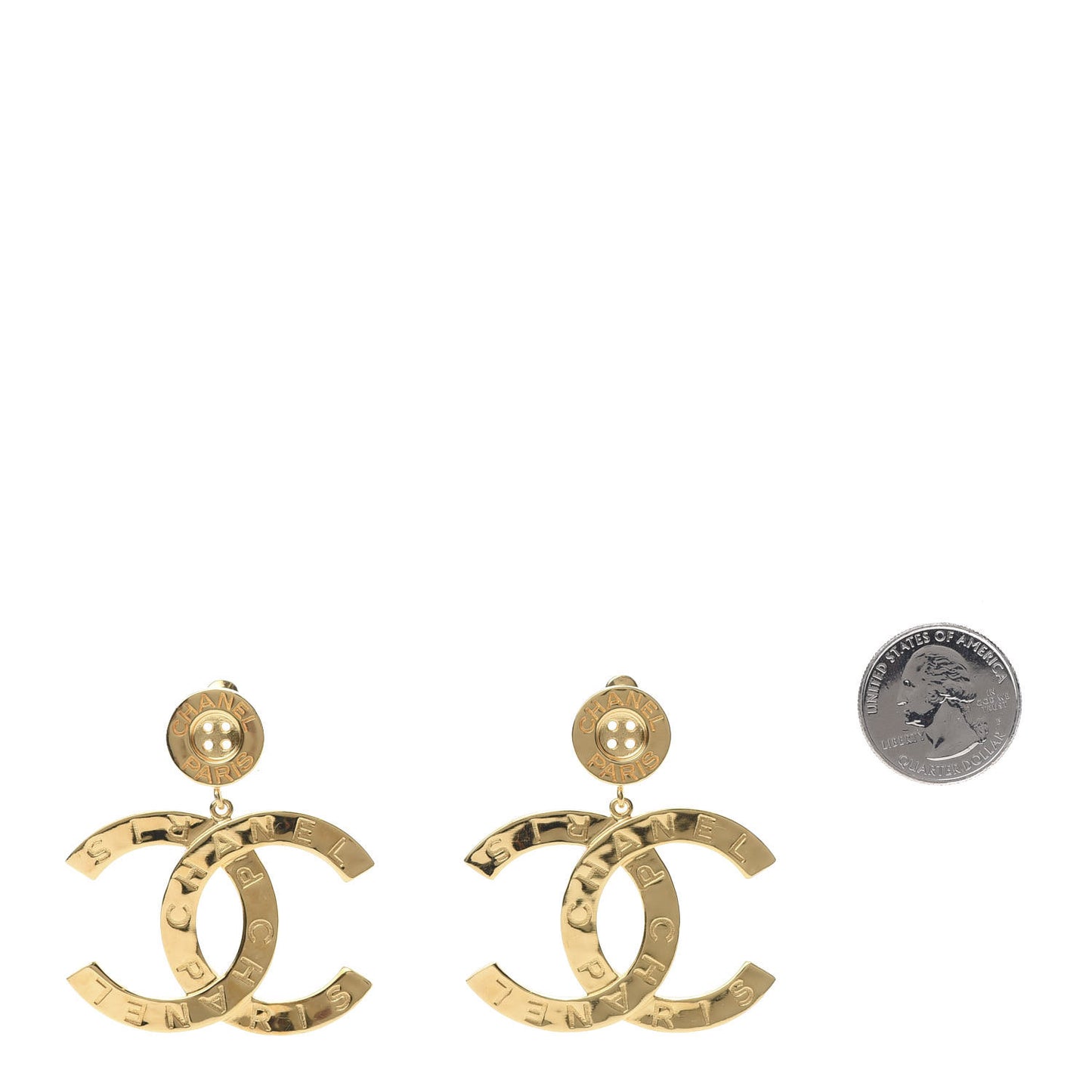 Metal Large Paris Button Earrings Gold