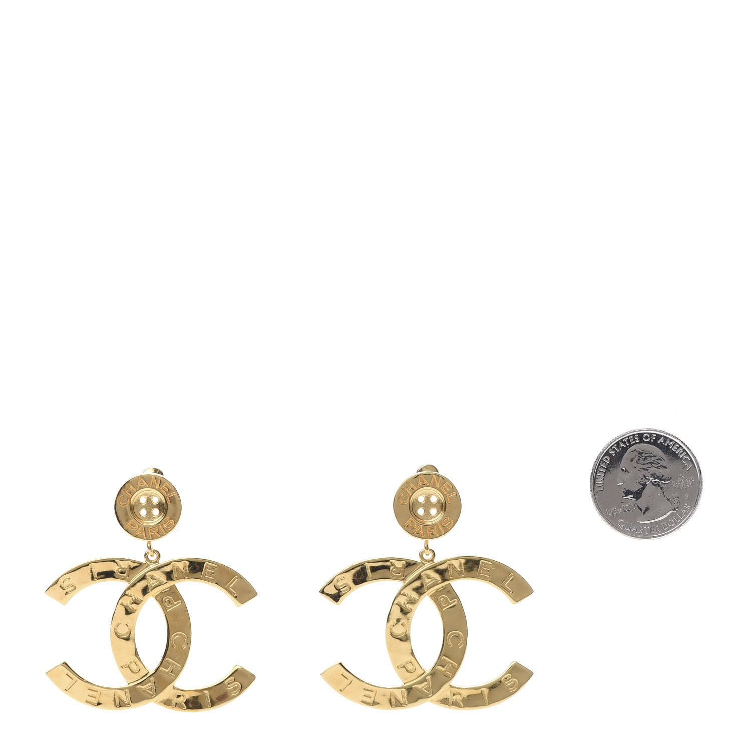 Chanel Metal Large Paris Button Earrings Gold 2 of 6