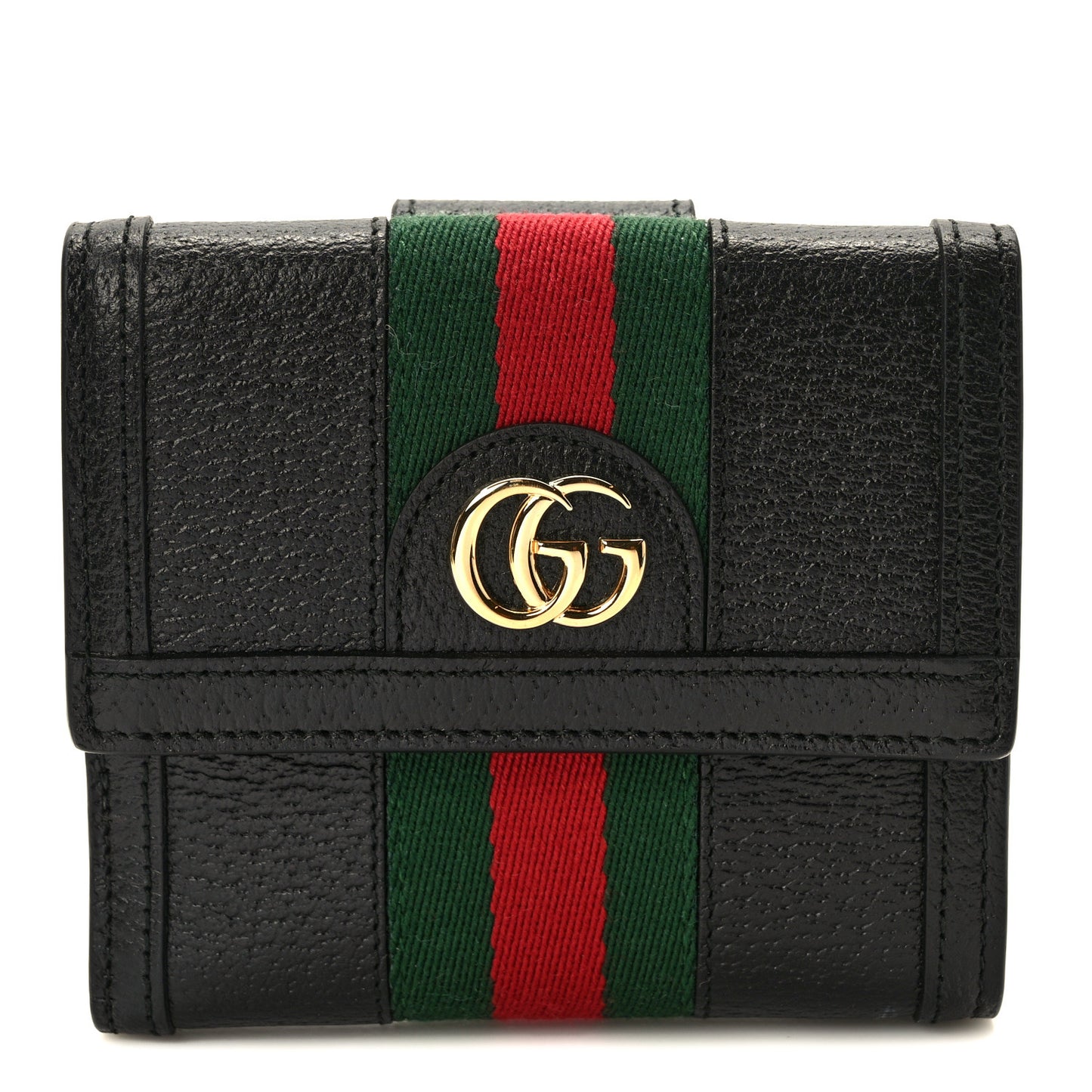 Textured Calfskin Web Ophidia French Flap Wallet Black