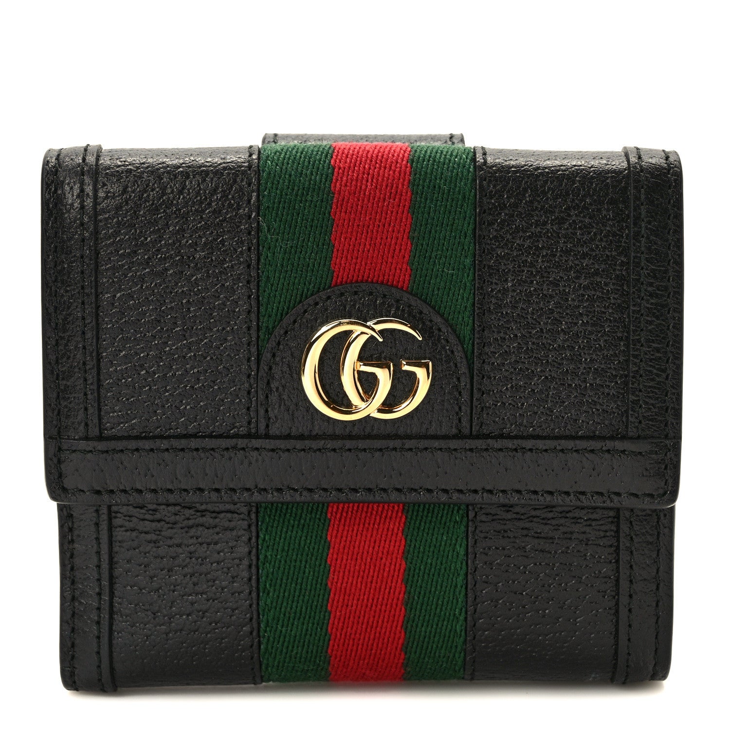 Gucci Textured Calfskin Web Ophidia French Flap Wallet Black 1 of 7