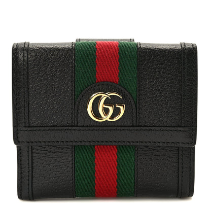 Gucci Textured Calfskin Web Ophidia French Flap Wallet Black 1 of 7