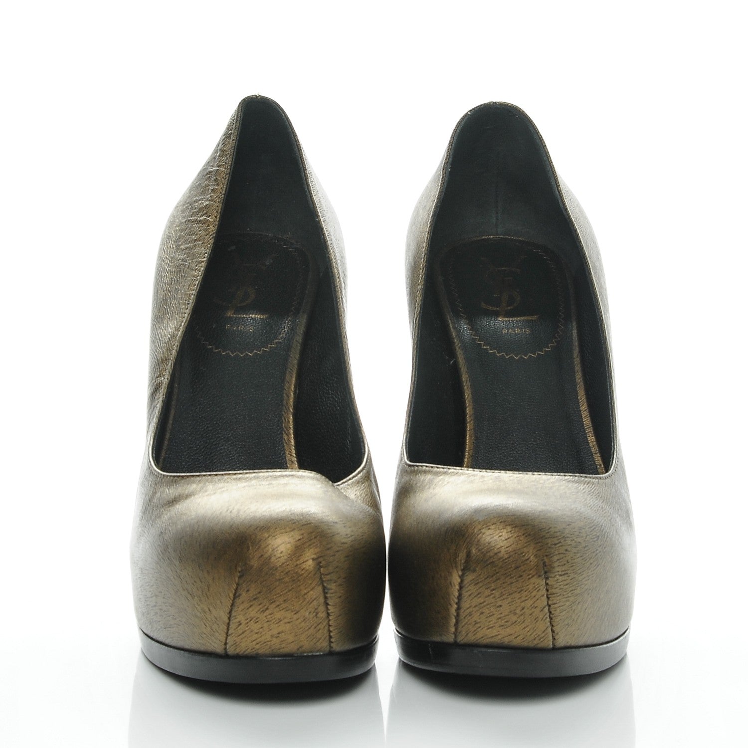 Saint Laurent Calfskin Horse Print Tribtoo 80 Pumps 39 Gold 2 of 8