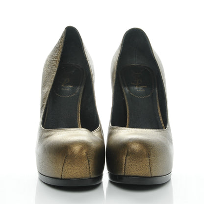 Saint Laurent Calfskin Horse Print Tribtoo 80 Pumps 39 Gold 2 of 8