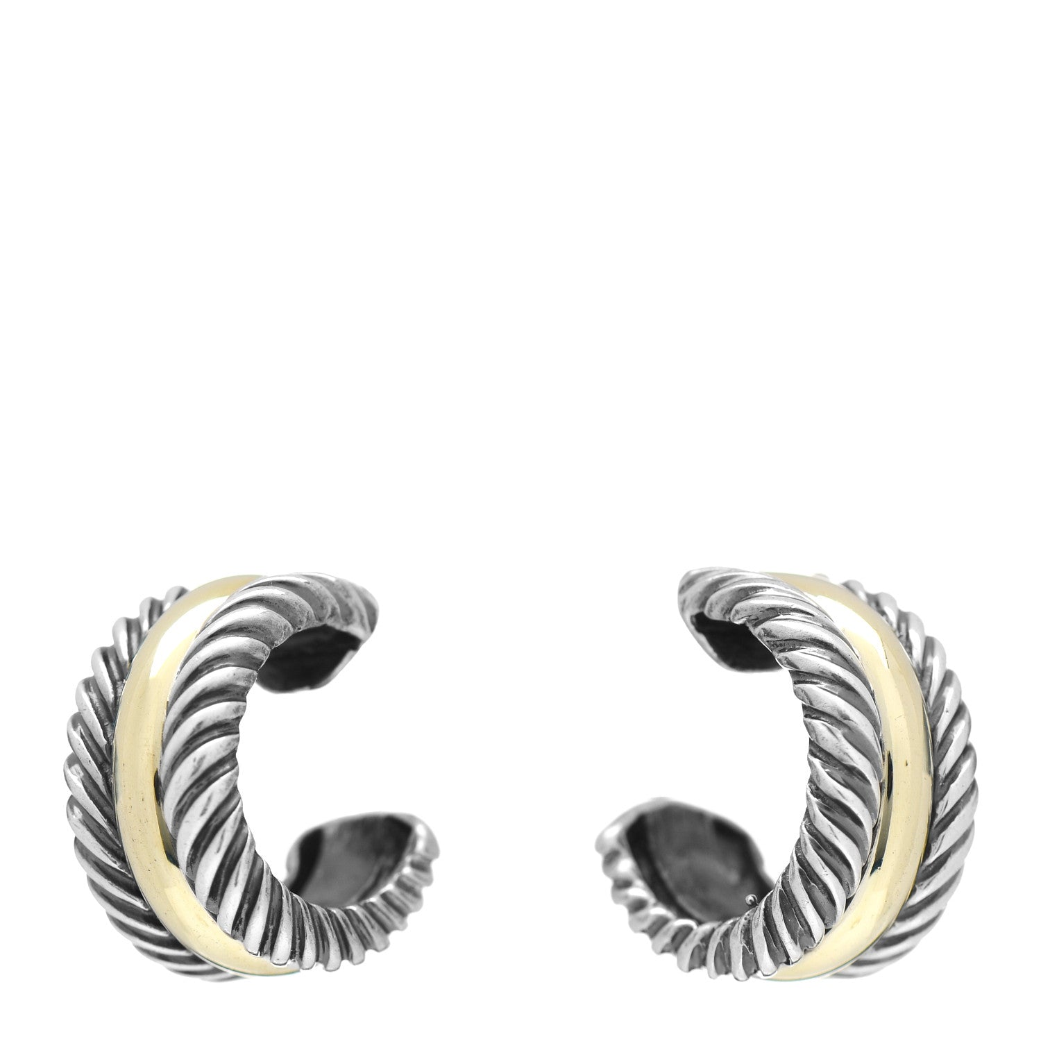 David Yurman Sterling Silver 14K Yellow Gold 16mm Cable Classics Hoop Earrings 1 of 4