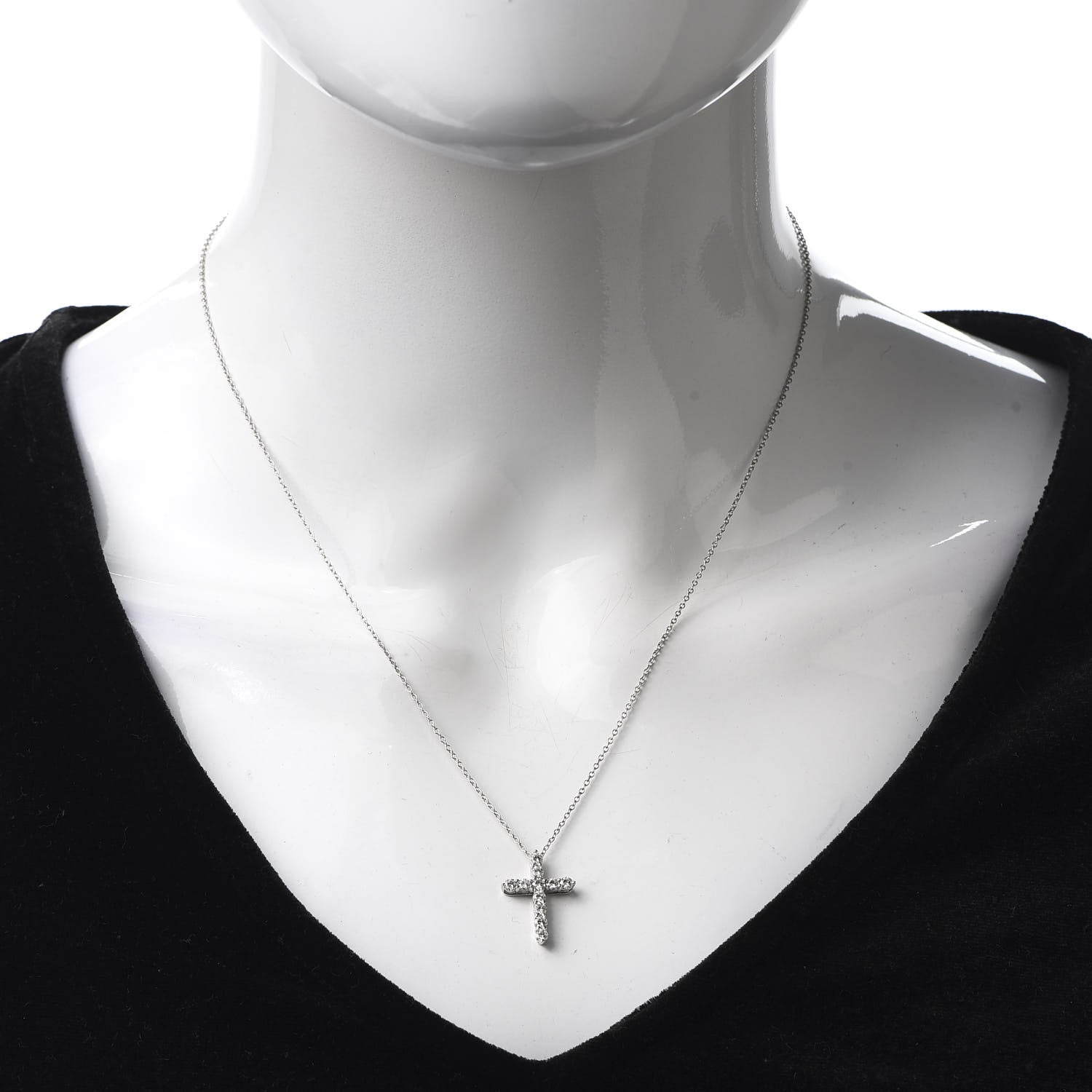 Tiffany Platinum Diamond Small Cross Pendant Necklace 4 of 14