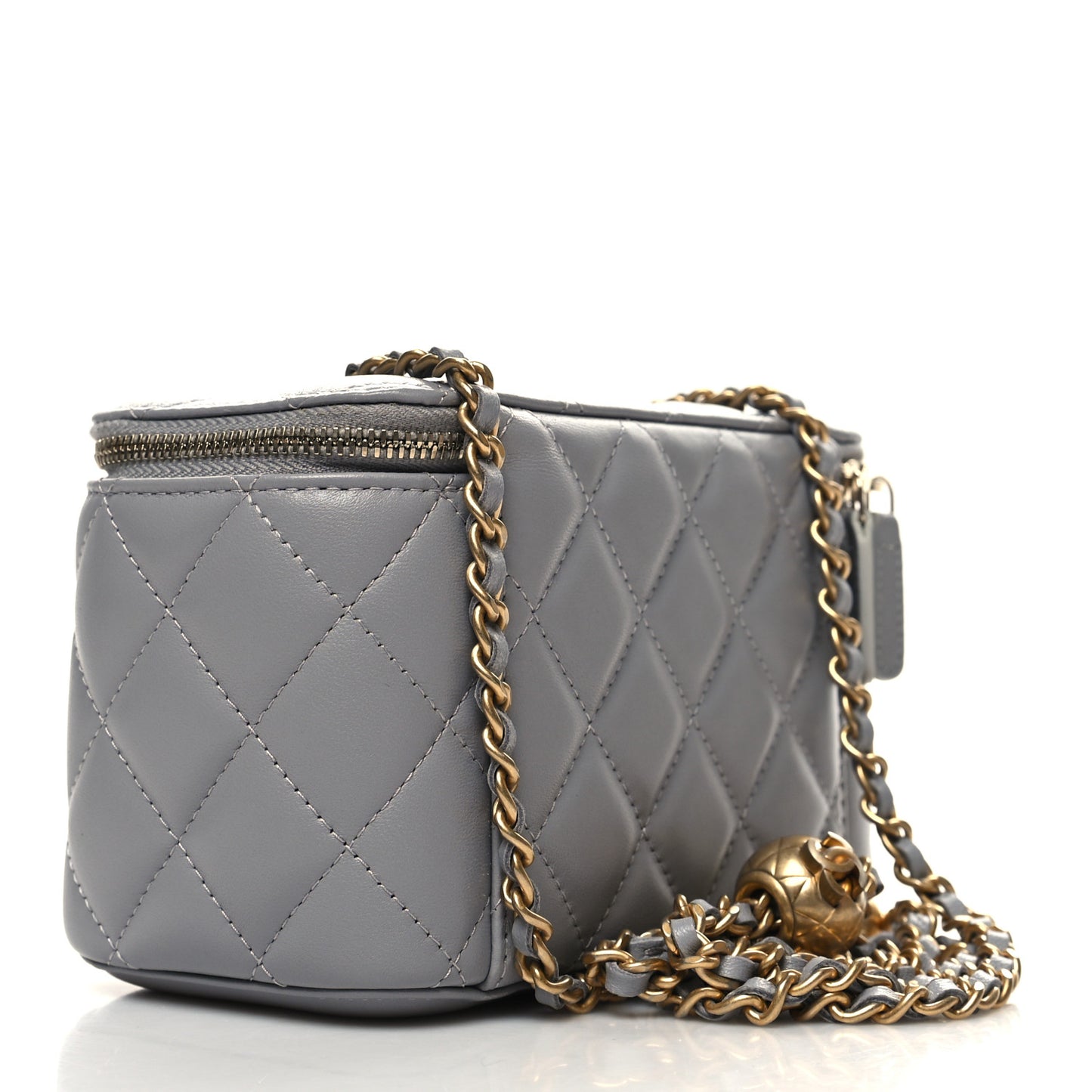 Lambskin Quilted Small Pearl Crush Vanity Case With Chain Grey